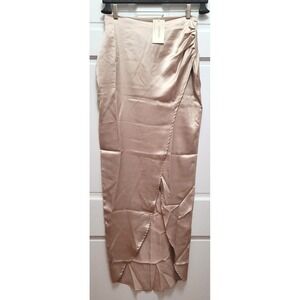 Flounce London Tall High Waist Maxi Skirt w/ Leg Split - Mink Satin - US Sz 6